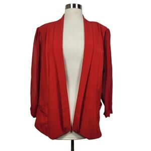 City Chic Red Sheer Sleeve Open Front Blazer Jacket M Lightweight Maximalist
